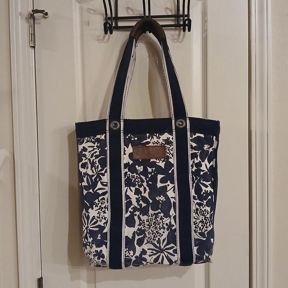 Y2K VTG Abercrombie & Fitch navy/white Hawaiian floral canvas tote bag preppy